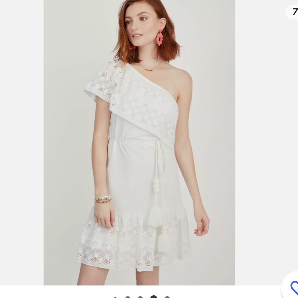 Stella & Dot MAETTE Cora One Shoulder White Eyelet Dress Size M